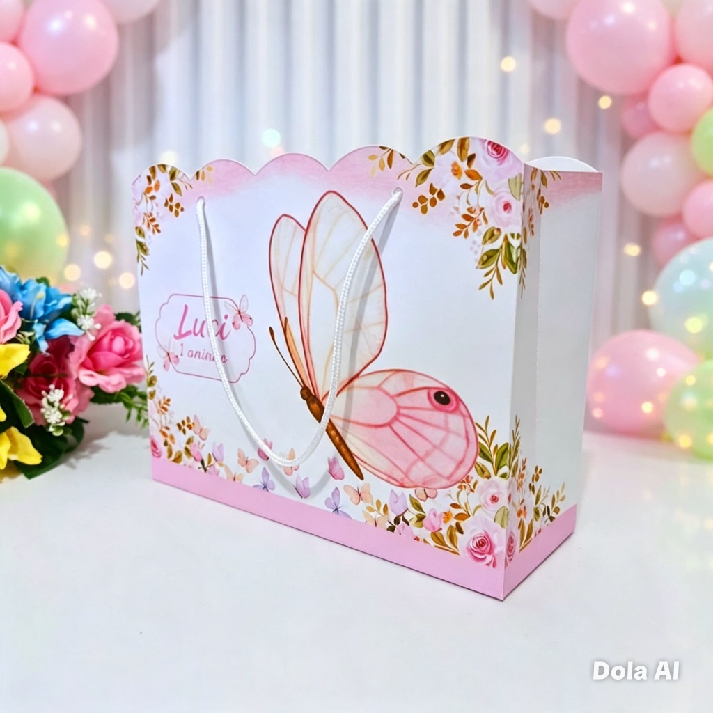 Sacolinha Surpresa Jardim das Borboletas Rosa Personalizado  Lembrancinha Aniversário Festa Infantil