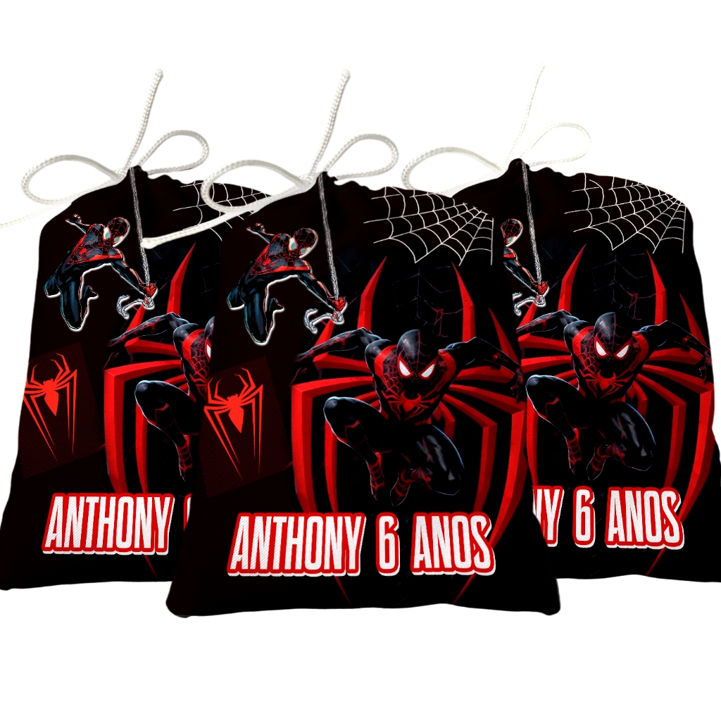 Sacolinha Lembrancinha Festa Aniversário Surpresa Tecido Personalizado Homem Aranha Preto