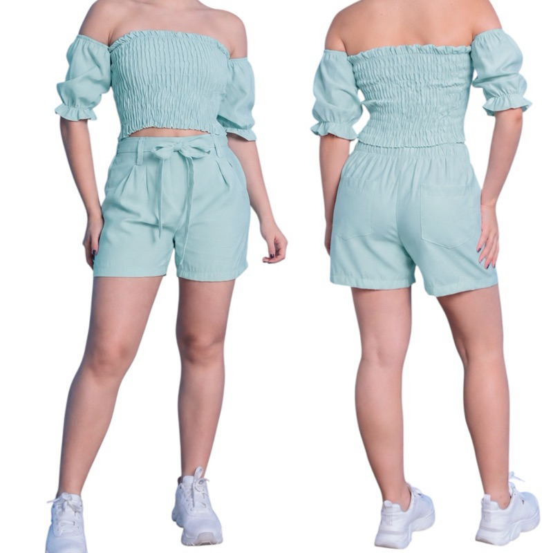 Conjunto Juvenil Feminino Premium TAM 12/14/16 - Cropped Cigana Short com Cinto Estiloso Estilosa Teen Menina