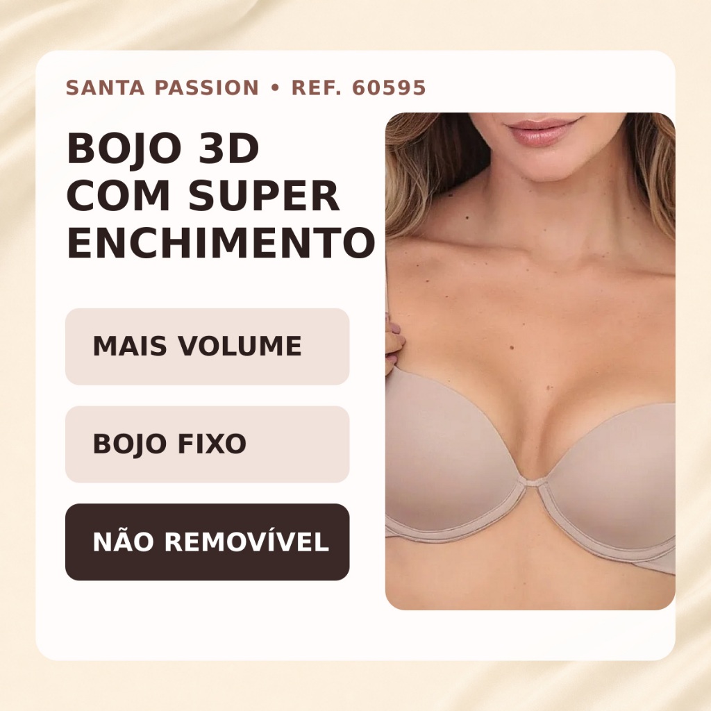 Sutiã Push Up com Bojo 3D Aumentax Santa Passion Super Enchimento com Aro Liso em Microfibra Ref.60595 — imagem 2 de 2