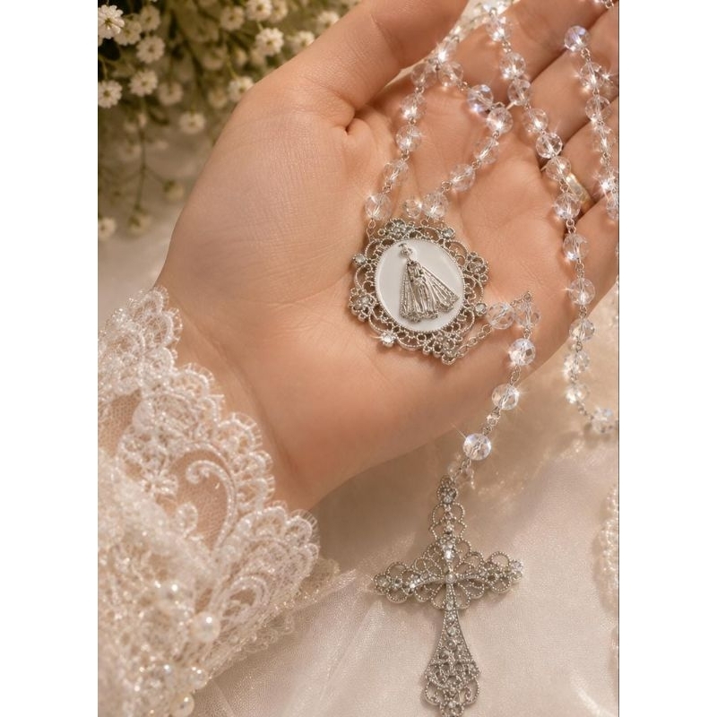 Terço de noiva em cristal Terço para noiva em cristal boreal, Terço de noiva nossa senhora Aparecida