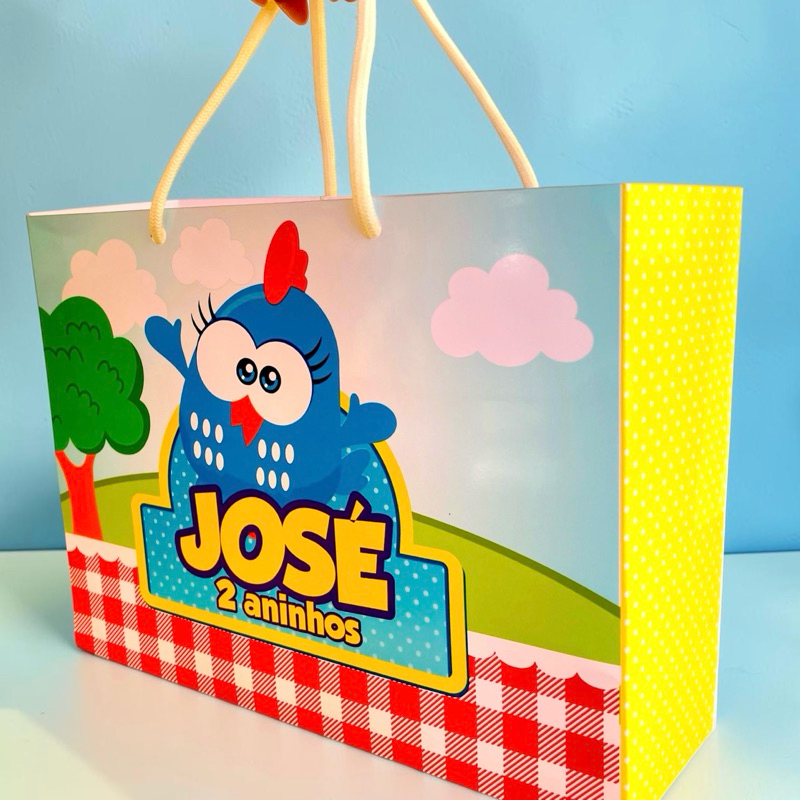 Sacolinha Personalizada Galinha Pintadinha Mini Lembrancinha/ Aniversário/ Pegue e Monte TAM G