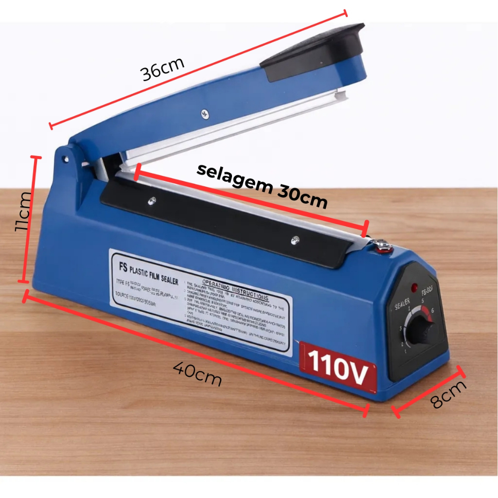 Seladora Térmica Manual 30cm 110v Máquina Selar Sacos Plásticos Embalagem Alimentos Salgados Congelados Freezer Sacolé