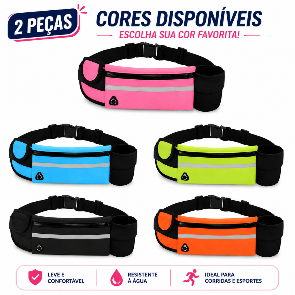 Kit 2 Cintos Esportivos Porta Celular e Garrafa Impermeável para Corrida Academia Caminhada