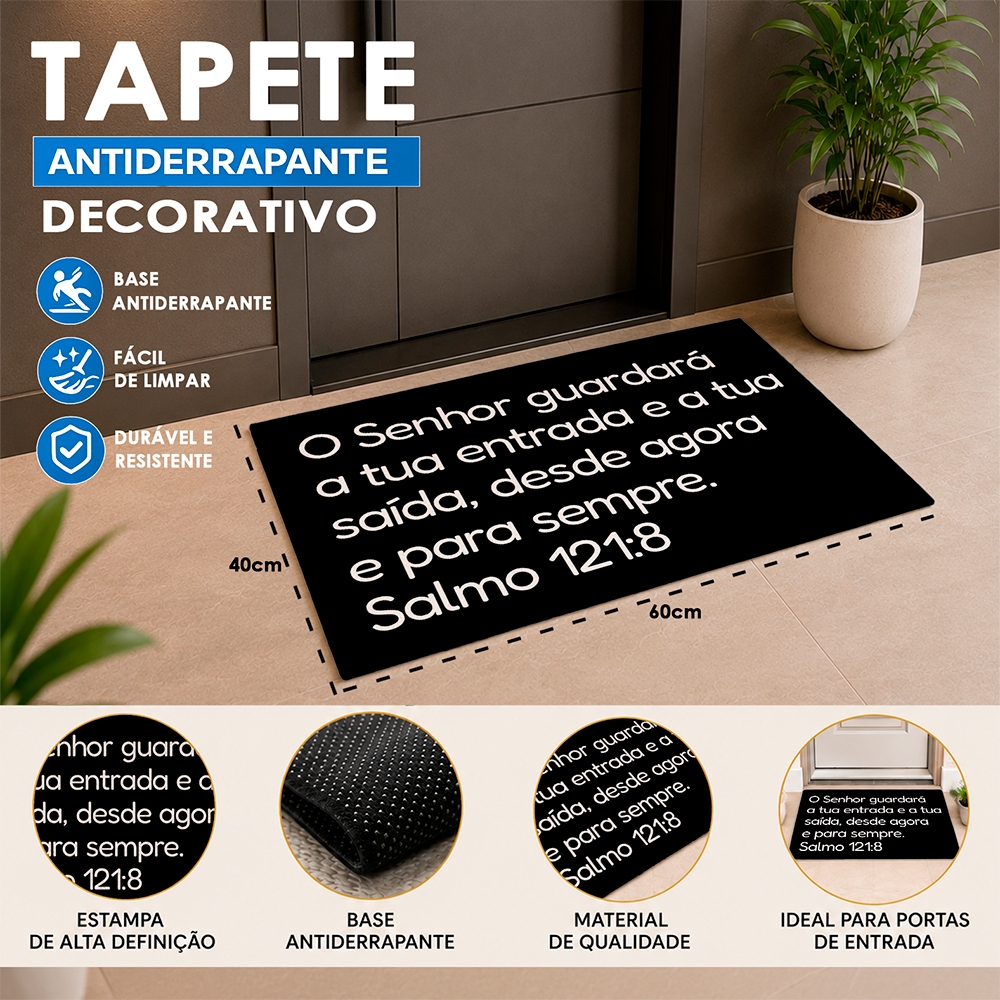 Imagem Tapete de Porta de Entrada O Senhor Guardará 60x40 Decorativo Antiderrapante
