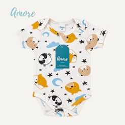 Body Bebê Amore Manga Curta Raposa 100% Algodão