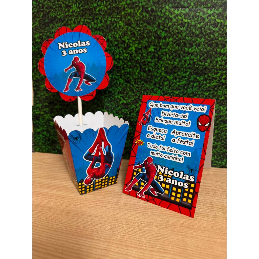 Kit Centro de mesa Homem Aranha Personalizado com Nome | Cachepot Festa Infantil Chá Aniversário Decoração