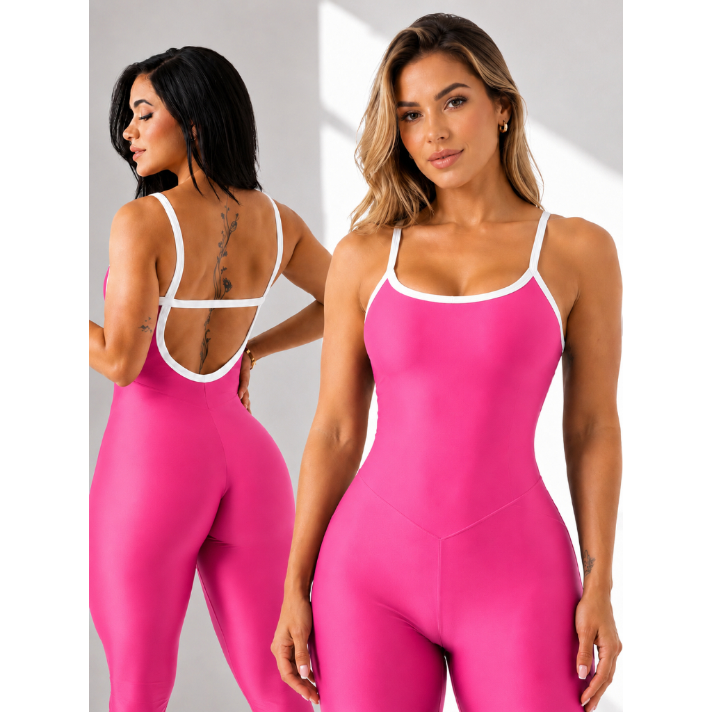 Macacão Longo Alcinha Blogueira Fitness Academia Feminino Modelador Costa Nua