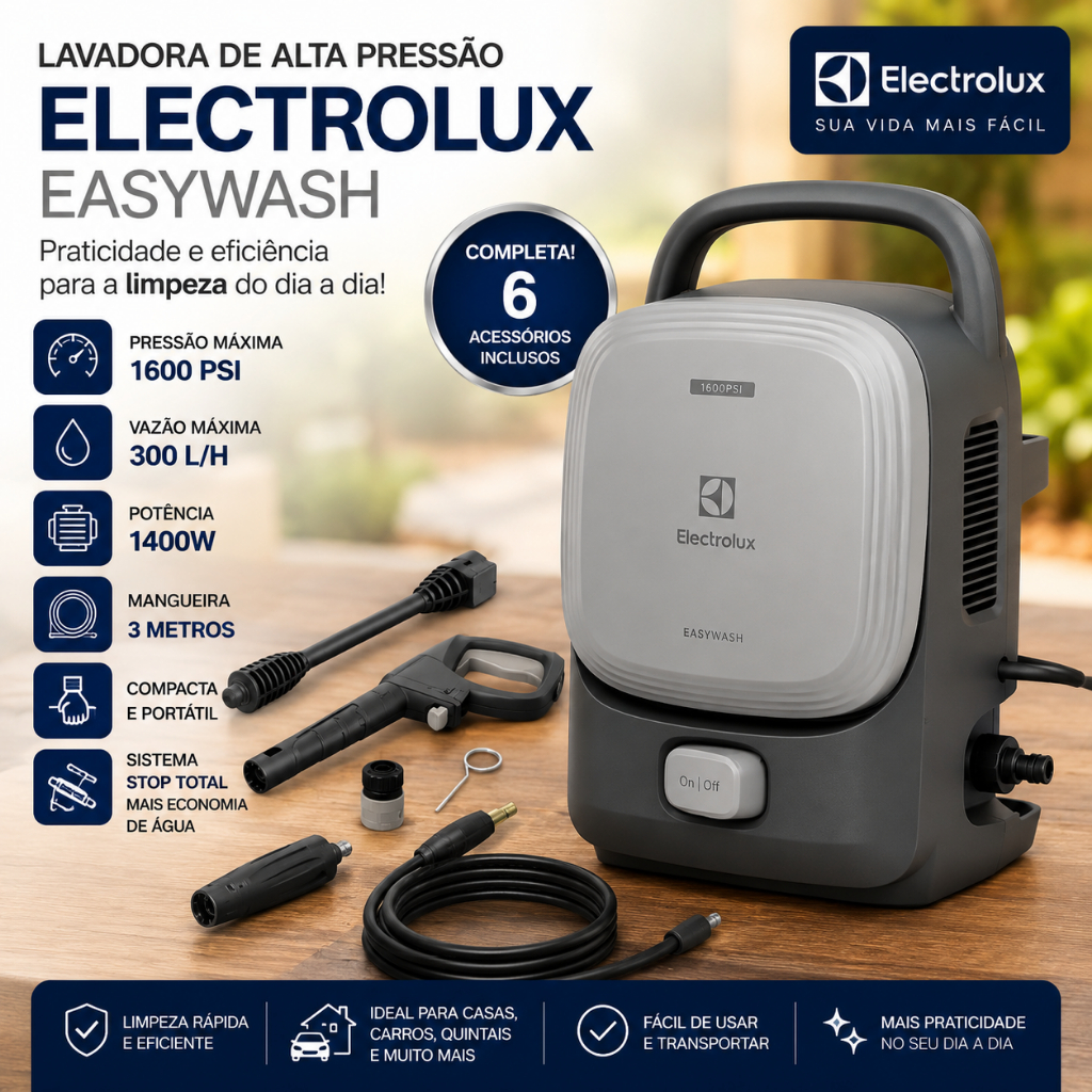 Lavadora de Alta Pressão Electrolux EasyWash QWS1600 1600 PSI 1400W 127V com 6 Acessórios