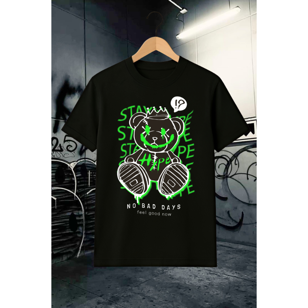 Camiseta Oversized Urso Estampado Masculina Unissex Streetwear Hip Hop Trap Skatista Preta