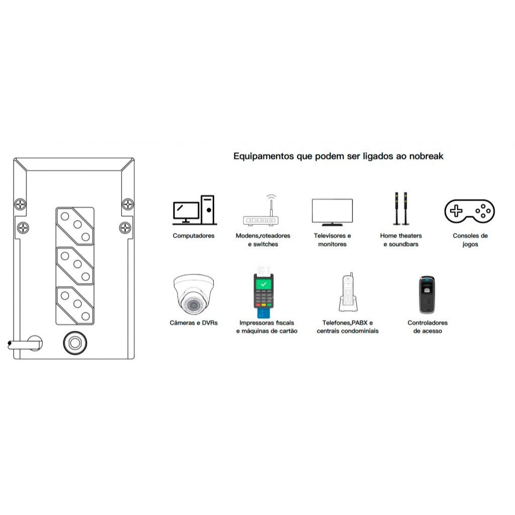 Nobreak JBR Guard 600VA Mono entrada e saída 120v Preto 3 Tomadas — imagem 2 de 2
