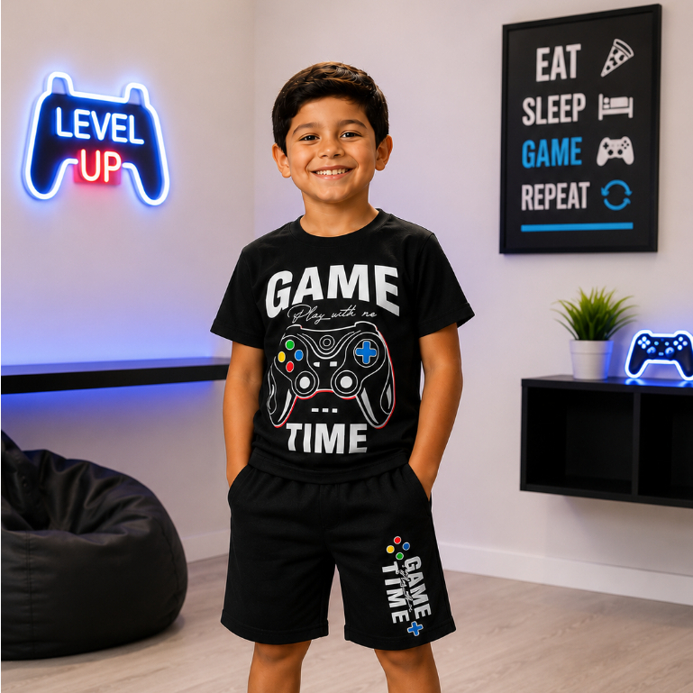 Conjunto Infantil masculino bermuda e camisa de menino juvenil roupa de criança