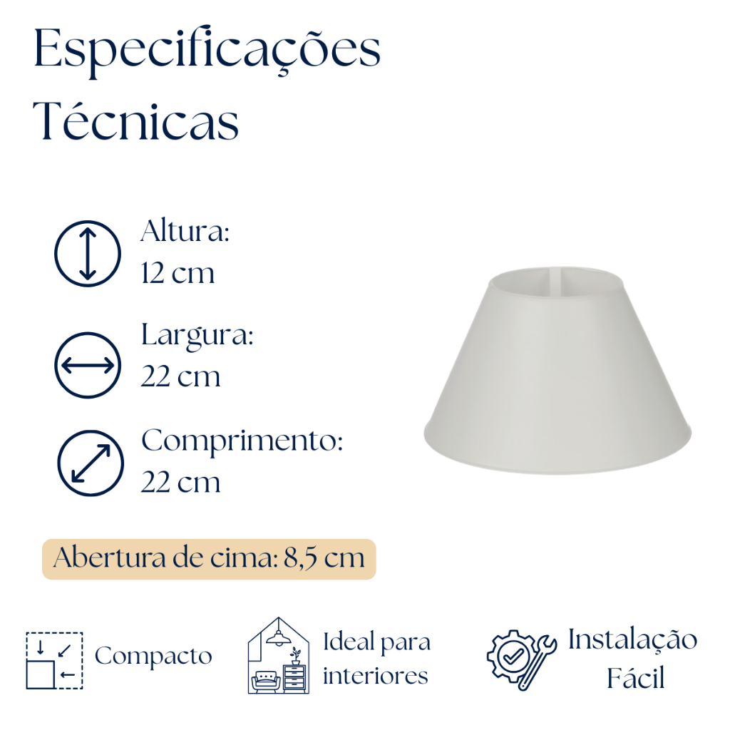 Cúpula De Abajur Termoplástica Média Branco Preto Para Abajur Arandela — imagem 2 de 2