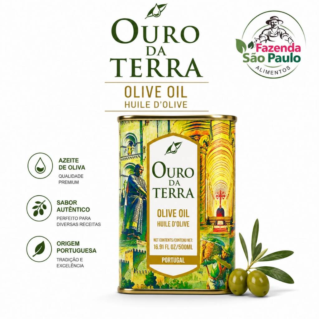 AZEITE DE OLIVA OURO DA TERRA AZEITE PORTUGUES 1LATA OU 2LATAS - LATA 500ML