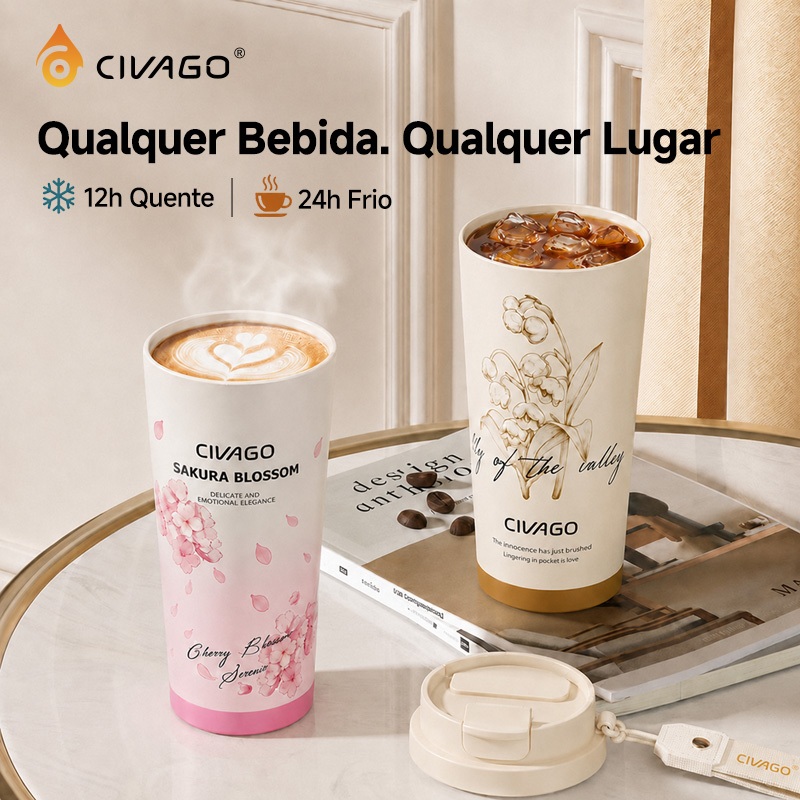CIVAGO Copo Térmico 500ml Aço Inox 316 com Alça de Tecido e Estampa Fofa Tampa 2-em-1 antivazamento12h Quente/24h Frio · foto 2