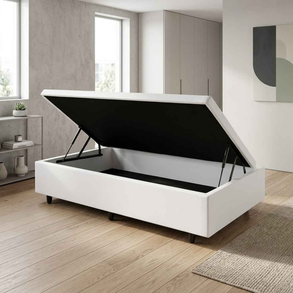 Base Box Baú Solteirinho 78x188x42cm Corino Linho Branco | Abertura lateral 288l Espaço Interno B&G