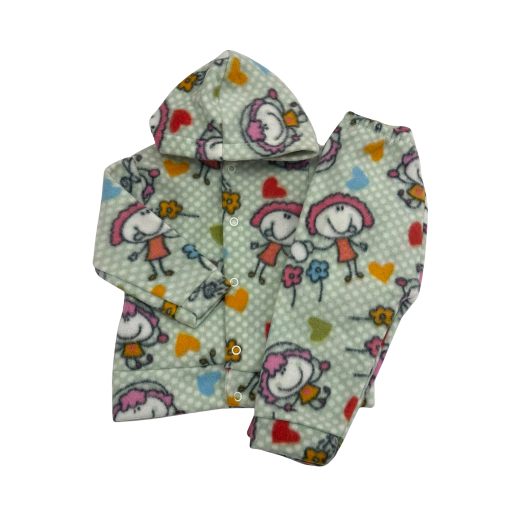 Conjunto Infantil Soft com Capuz Bonequinhas Unissex Quentinho Tamanhos P, M e G