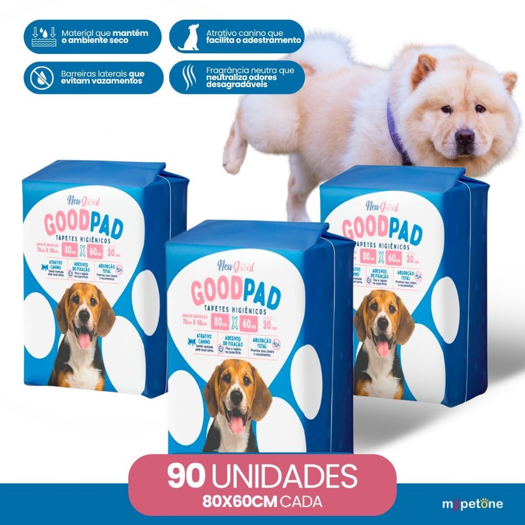 Kit 3 Tapete Higiênico Good Pad 80x60cm 30 Unidades para cachorro