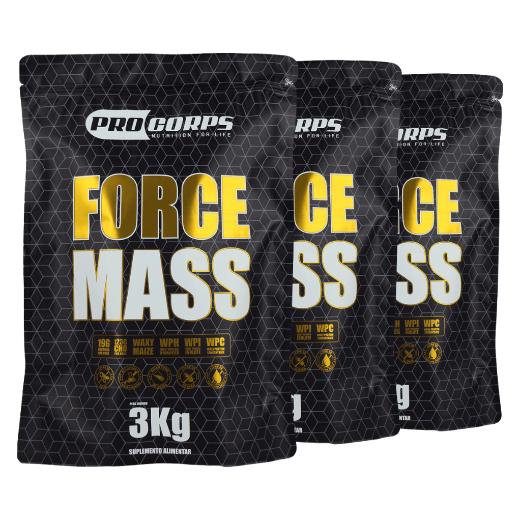 Kit 3 Unidades Hipercalórico Force Mass Pro Corps | Suplemento para Ganho de Massa e Energia