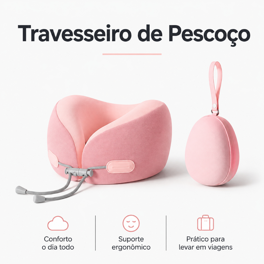 Travesseiro de Pescoço Tipo NASA com Estojo para Viagem Compacto Leve