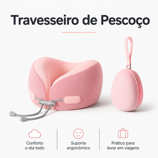 Travesseiro de Pescoço Tipo NASA com Estojo para Viagem Compacto Leve