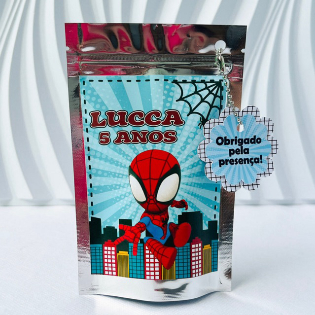 Saquinho Metalizado Ziplock Personalizado Homem Aranha Cute | Lembrancinha de Festa | Aniversário Infantil