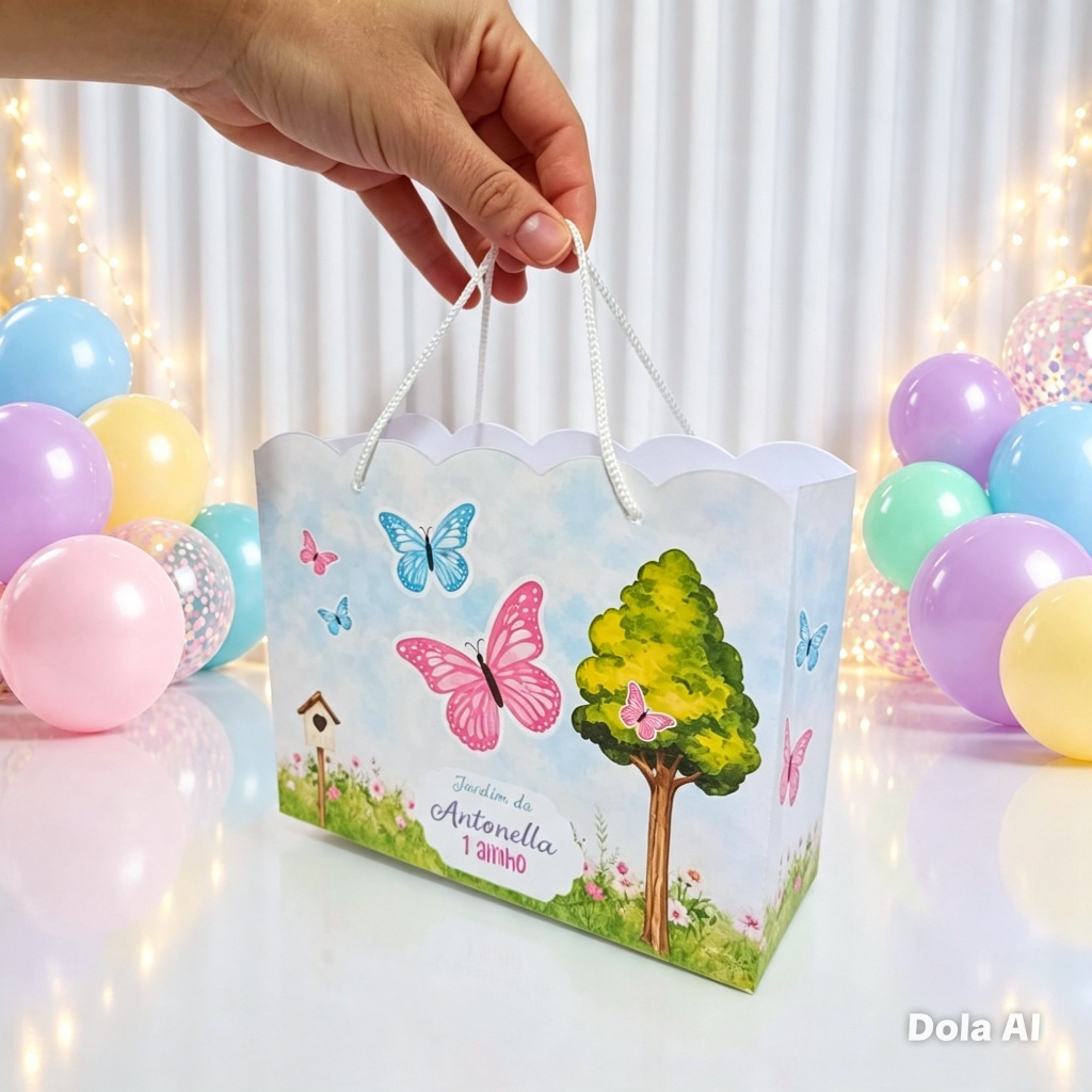 Sacolinha Surpresa Jardim das Borboletas Personalizado  Lembrancinha Aniversário Festa Infantil