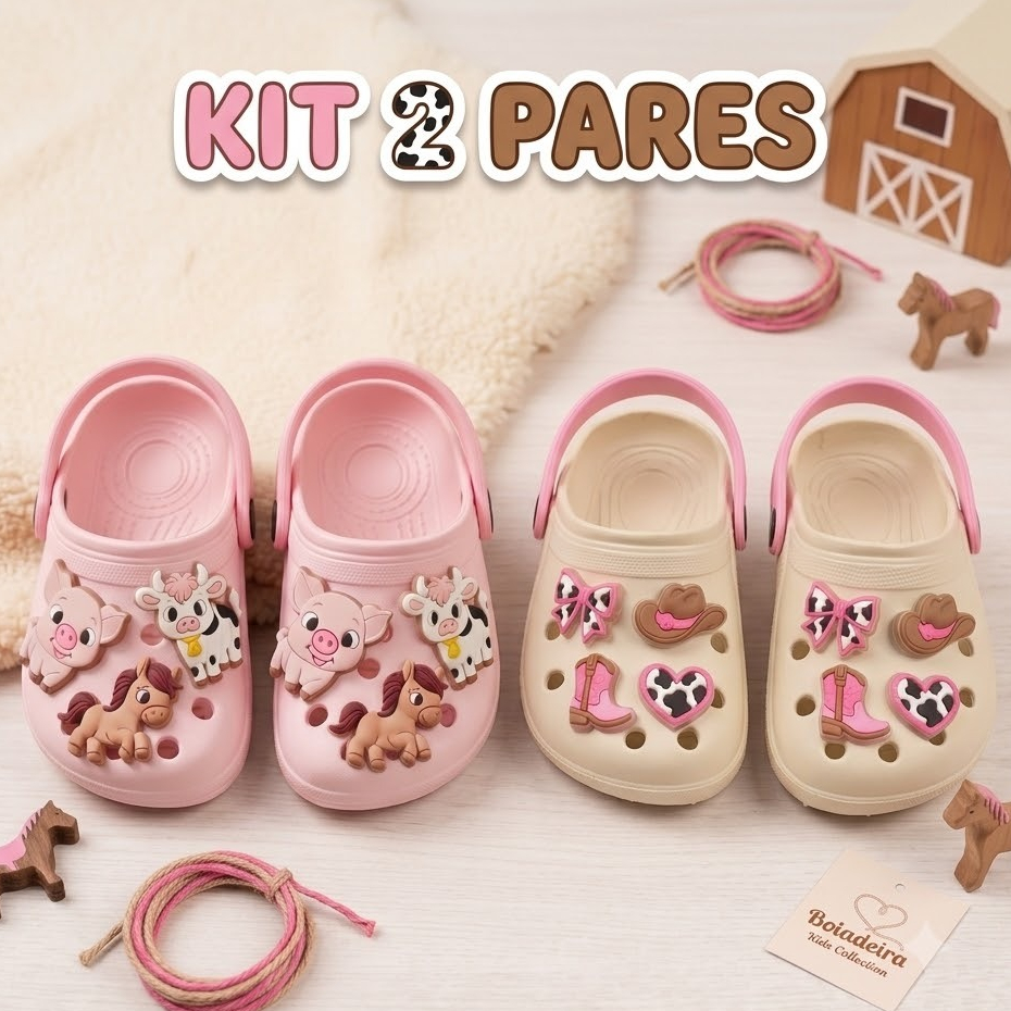 Kit 2 Sandálias Infantil Menina Confortável Delicada Antiderrapante Fazenda Flores Docinhos