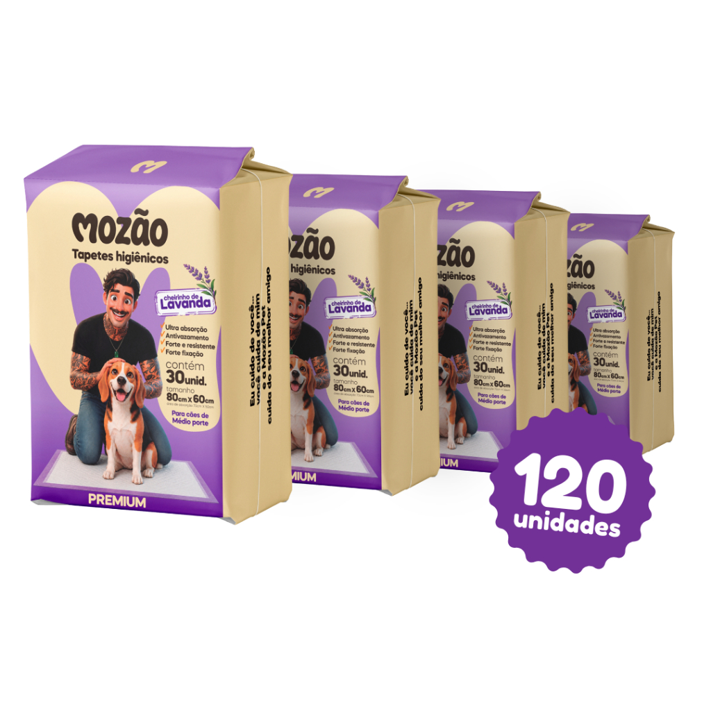 Kit Tapete Higiênico Mozão Aroma Lavanda 80x60cm 120 Unidades