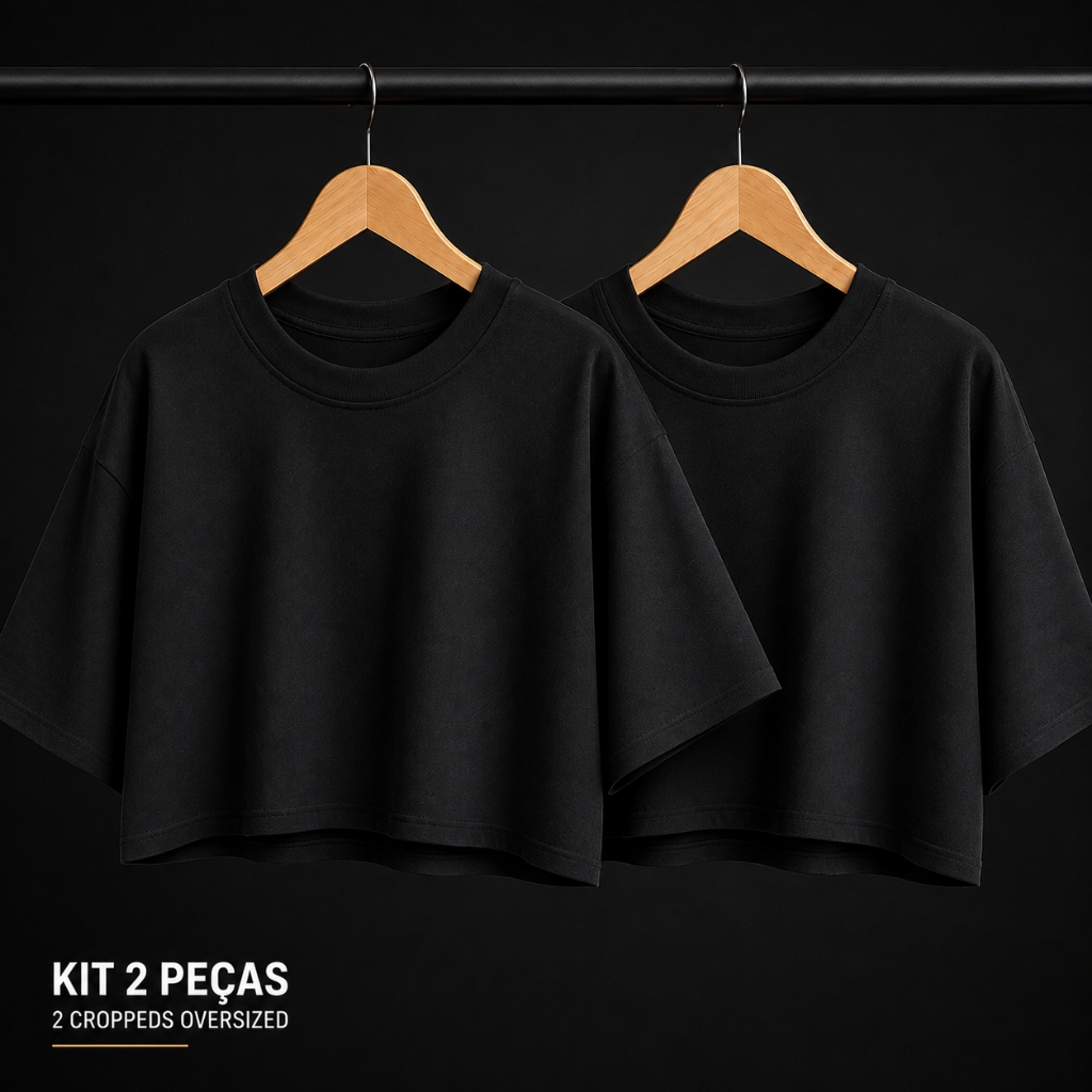 Kit 2 Cropped Oversized Feminino 100% Algodão – Camiseta Cropped Feminina Casual Confortável