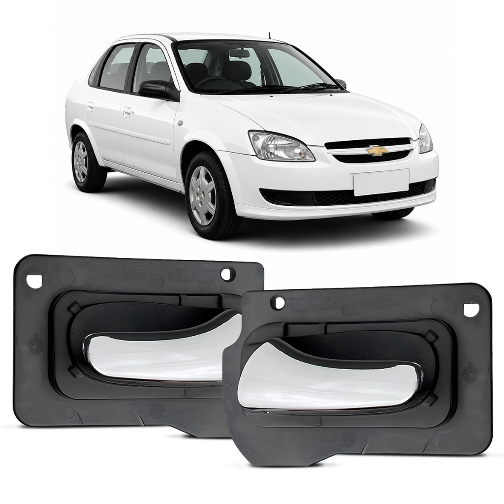 Par Maçaneta Interna Porta Dianteira ou Traseira Corsa Classic 2010 a 2016 Vectra 96 a 2005 Cromada