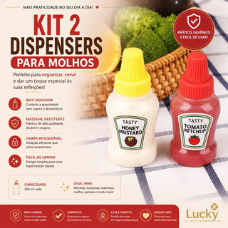 Kit 2 Mini Bisnaga Ketchup Mostarda, Recipiente Para Molhos Mel Calda