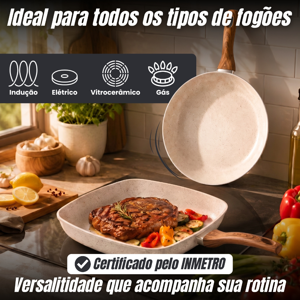 Jogo de Panelas Legacy Cerâmica Antiaderente 8 Peças com Tampa de Vidro Kit Cozinha Premium · foto 2