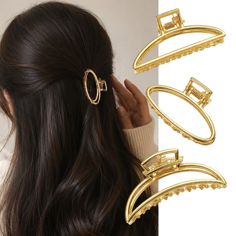 Kit 3 Piranhas Prendedor de Cabelo em Metal Feminino – Presilha Estilo Moderno e Firme