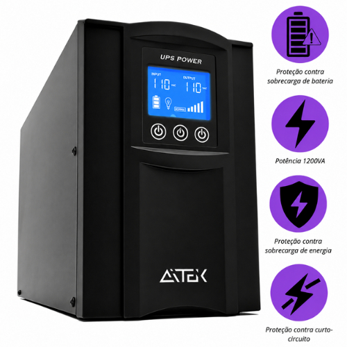 No-break Senoidal Puro 1200VA 700W Online Dupla Conversão Bivolt 110/220V Proteç