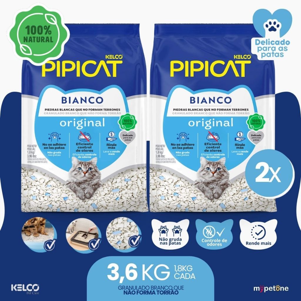 Kit 2 Pipicat Bianco Granulado Sanitário Kelco - 1,8 Kg
