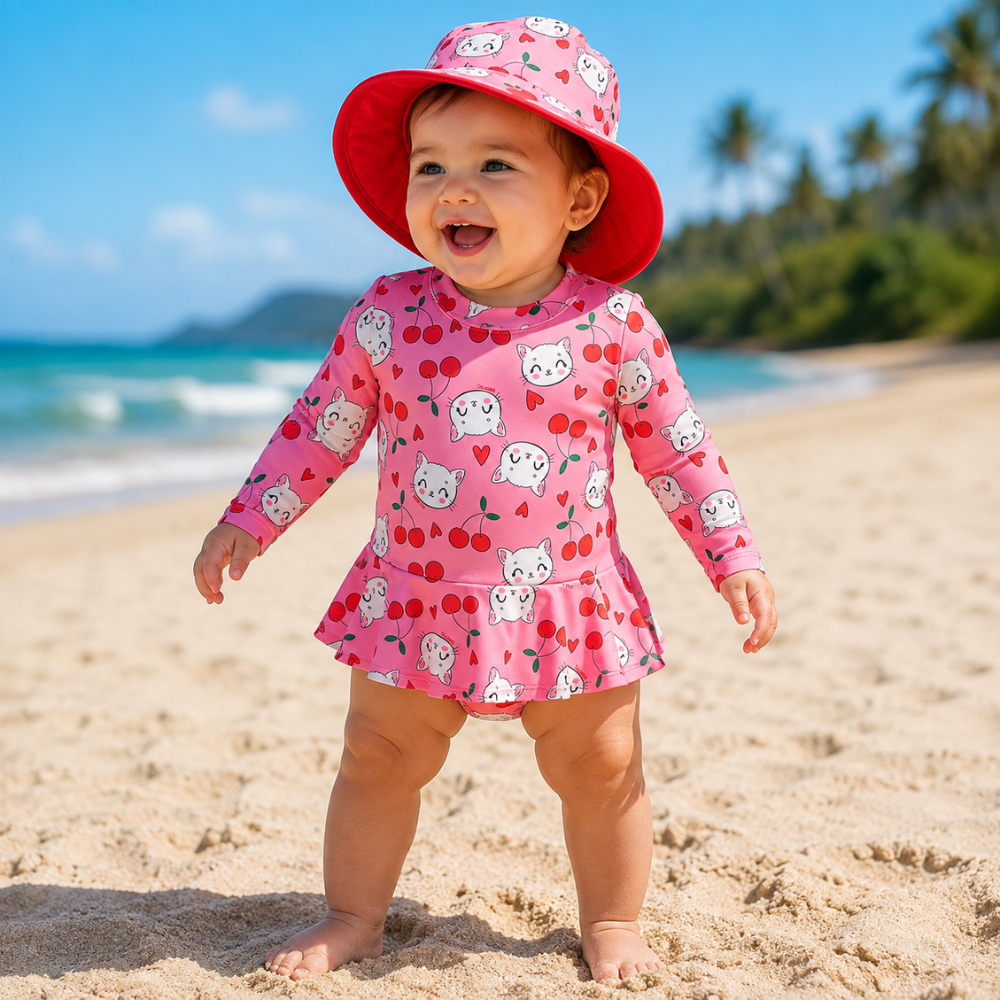 Maiô Manga Longa Infantil Menina Bebe Biquini Proteção Uv 50 Moda Praia Piscina Manga Comprida