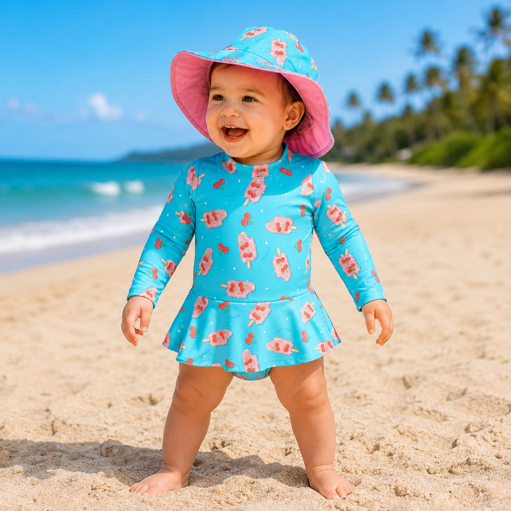 Maiô Manga Longa Infantil Menina Bebe Biquini Proteção Uv 50 Moda Praia Piscina Manga Comprida