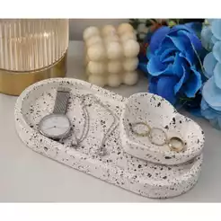 Kit Bandeja Porta-Joias Organizador Decoração Minimalista Granilite Branco Quarto Sala Aparador Penteadeira Lavabo
