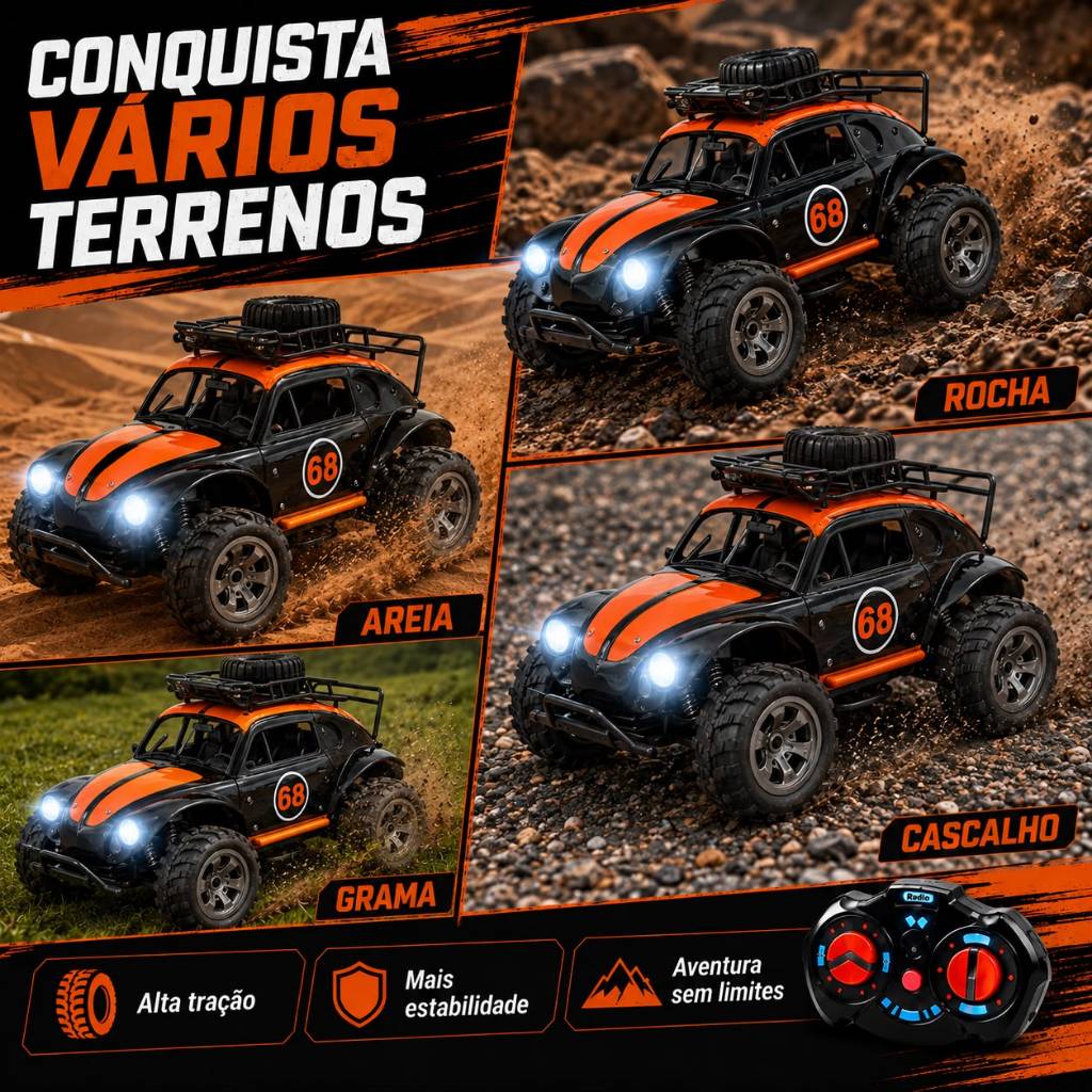 Carrinho Controle Remoto Off Road 2.4GHz Recarregável com LED Alcance de 18 Metros — imagem 2 de 2