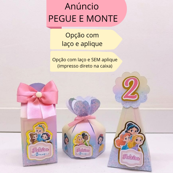 Kit Caixinhas Personalizadas Princesas Cute|Lembrancinhas para Festas com laço e aplique Monte em Casa