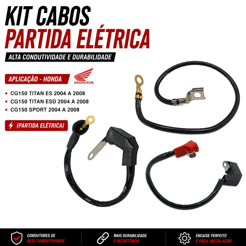 Kit Cabos Partida Eletrica Cg 150 Sport Cg 150 Titan Es Esd 2004 2005 2006 2007 2008 — imagem 2 de 2
