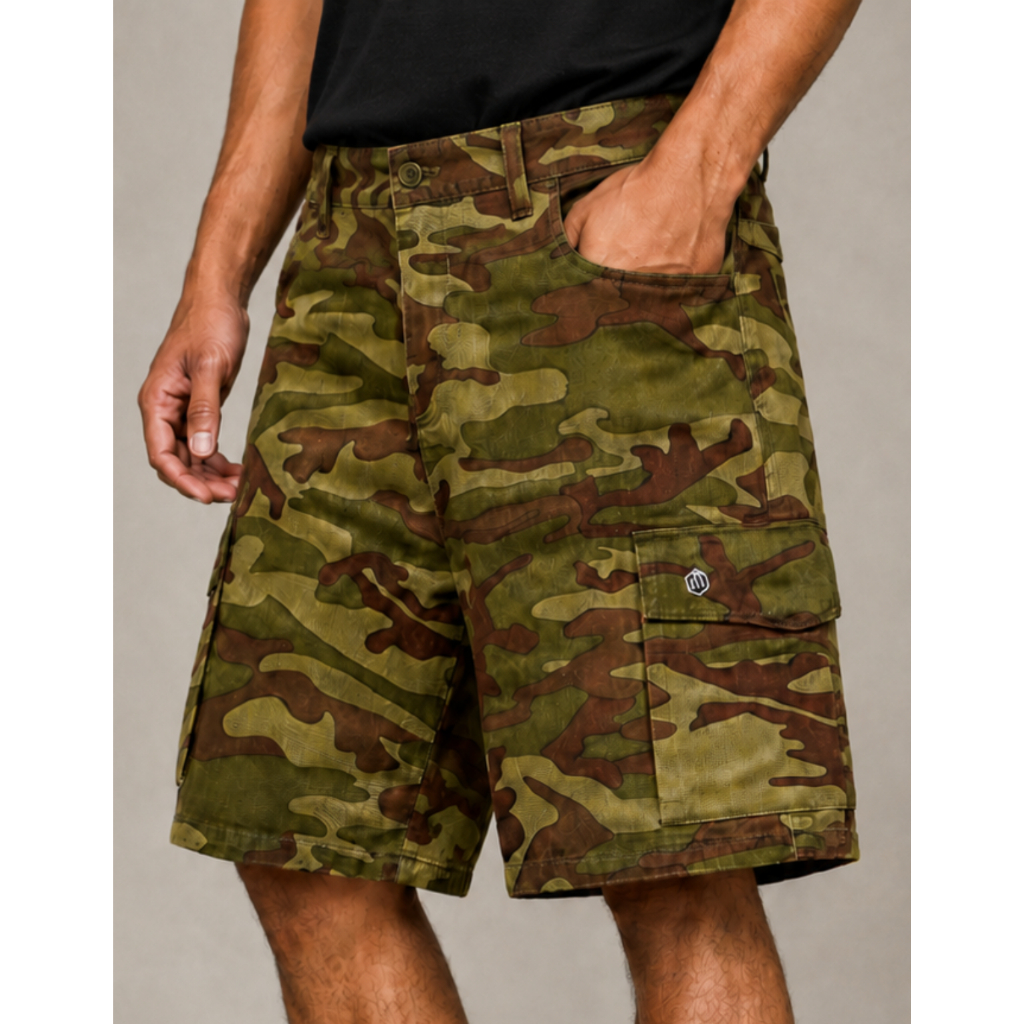 Bermuda Masculina Baggy Oversized Cargo Cós Streetwear Camuflada