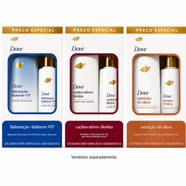 Shampoo 350ml + Condicionador 175ml Dove Hidratação + Hialuron - Vit - Dove Cachos Ativos + Biotina