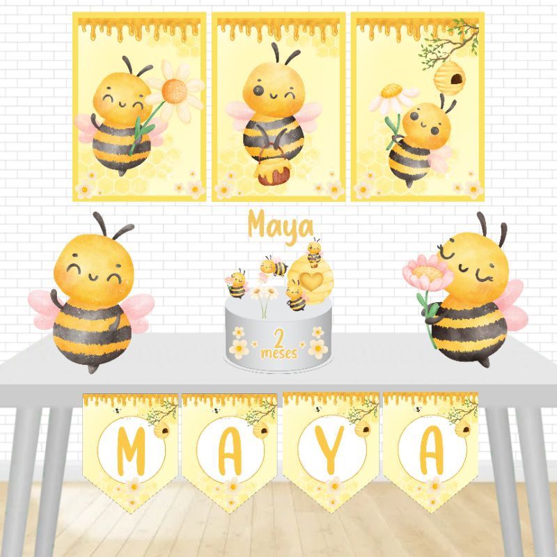 Kit Festa Só um Bolinho- Tema Abelhinha - Decoração Mesversario/Aniversário infantil-Kit Personalizado completo