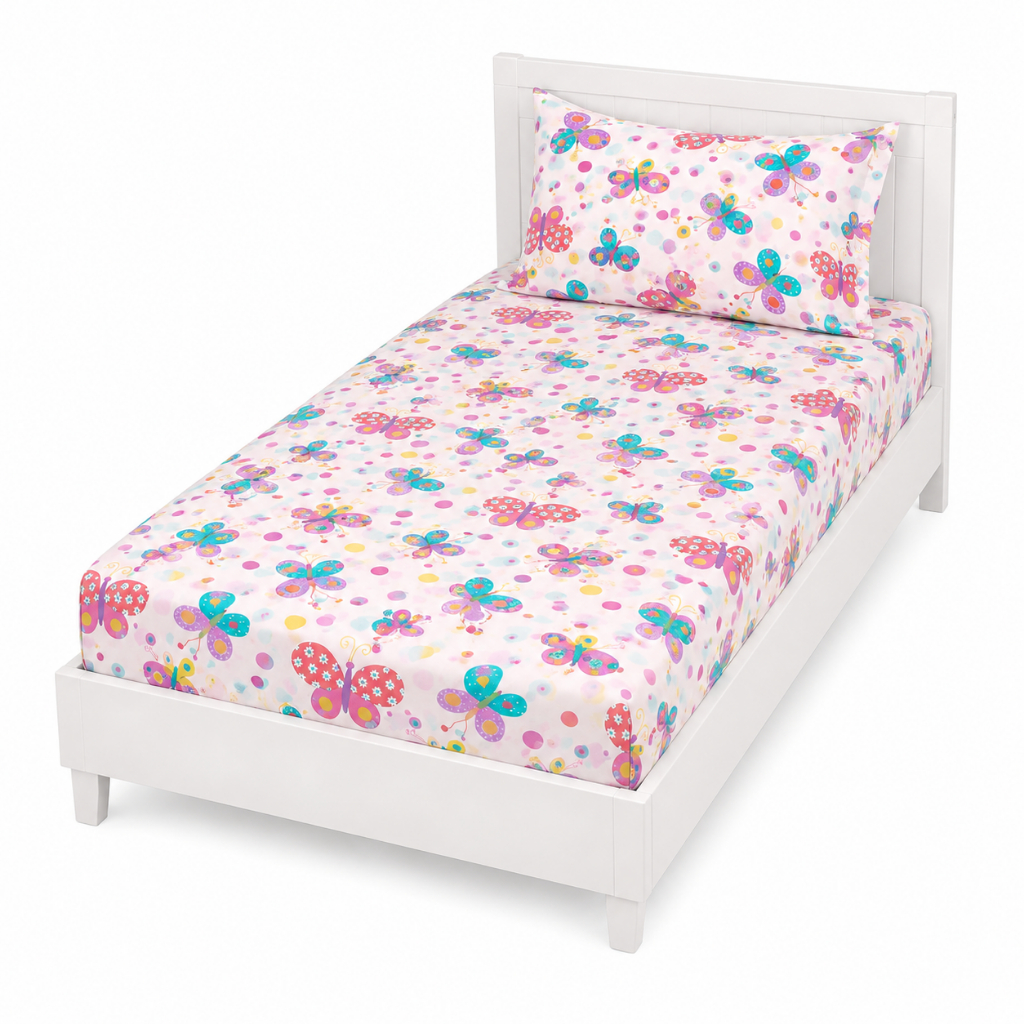 Lençol De Solteiro Infantil Gato Rose Duas Peças Com Elastico E Fronha Estampada