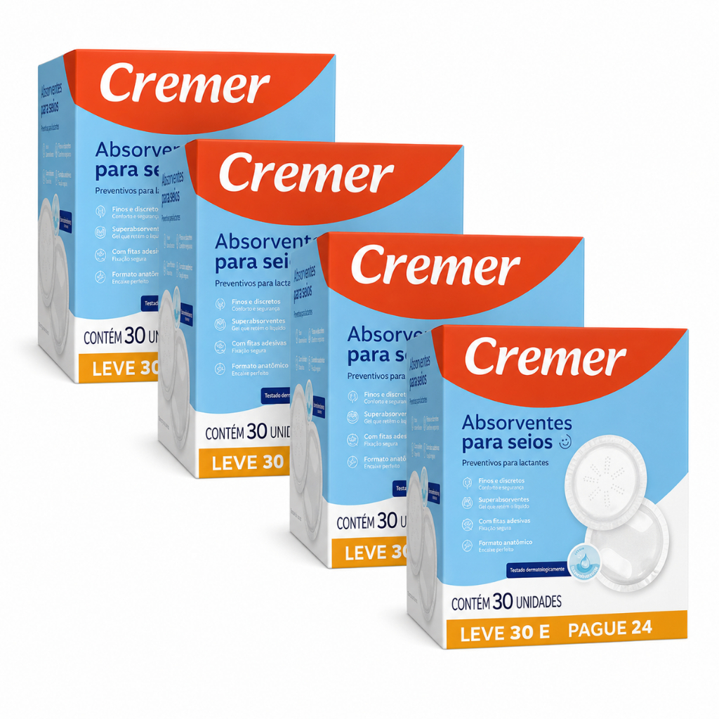 KIT 4 caixas Absorvente para Seios Cremer - 120 unidades