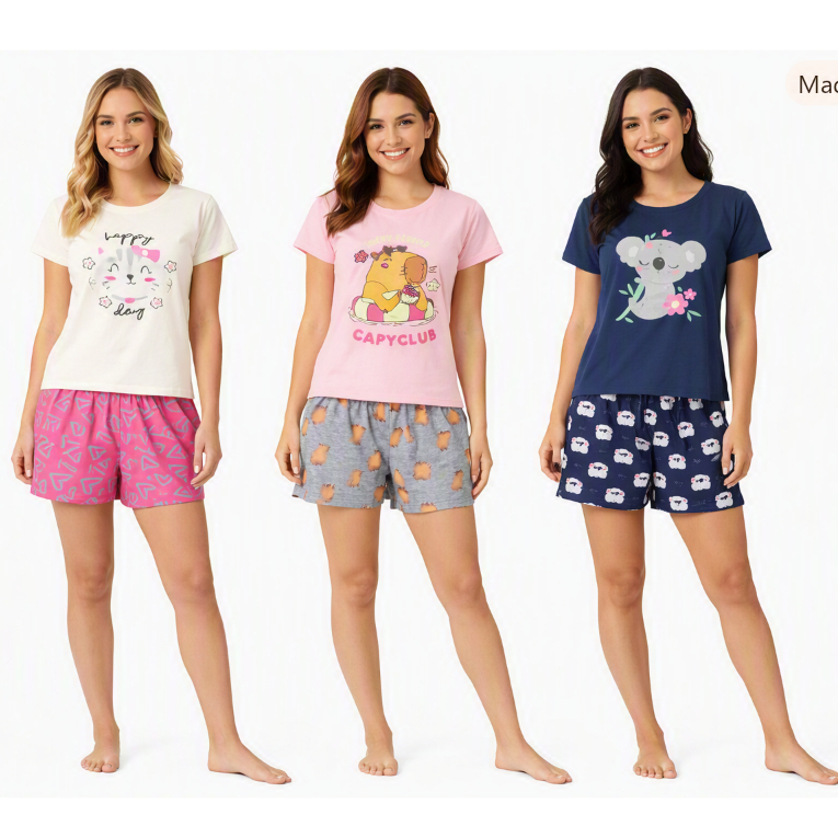 Conjunto Feminino Verão – P ao GG | Algodão & Poliéster | Estampas Sortidas