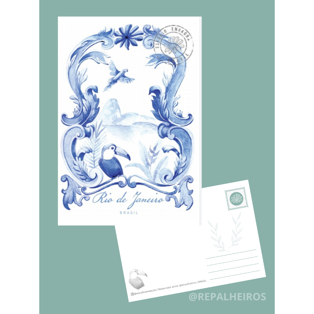 kit com 10 Unidades de Cartões Postais [Rio de Janeiro em aquarela] Presente Decorativo Correspondência