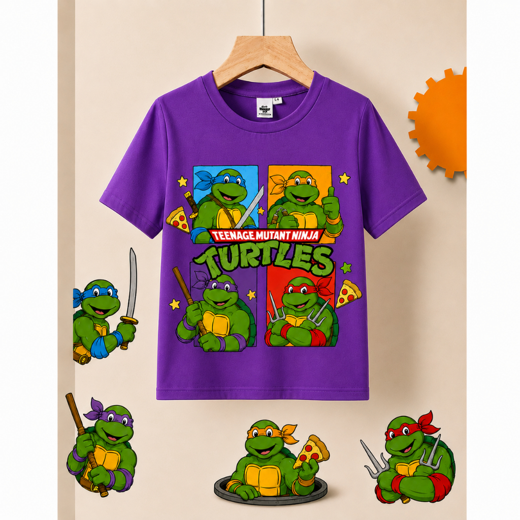 Camiseta Infantil Infanto Juvenil Tartarugas Ninjas Personagens Camisa Das Tartarugas Ninjas Pizza — imagem 2 de 2